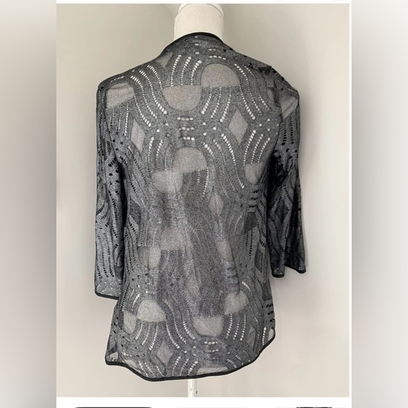 Chico's Traveller’s Cardigan Women’s SZ 2 (large) Deco Lace Silver Black Holiday - Picture 12 of 12